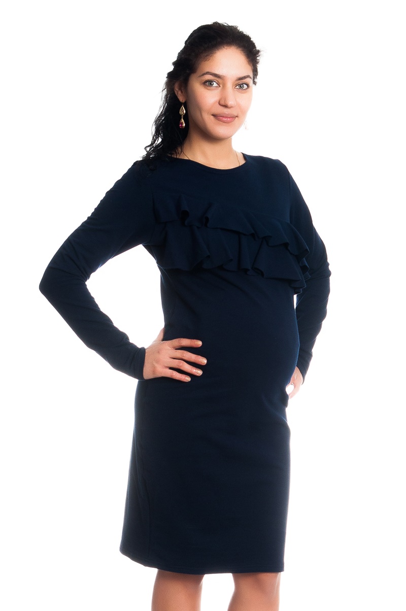 Moromu tehotenské šaty na dojčenie VOLÁNIK tmavomodrá